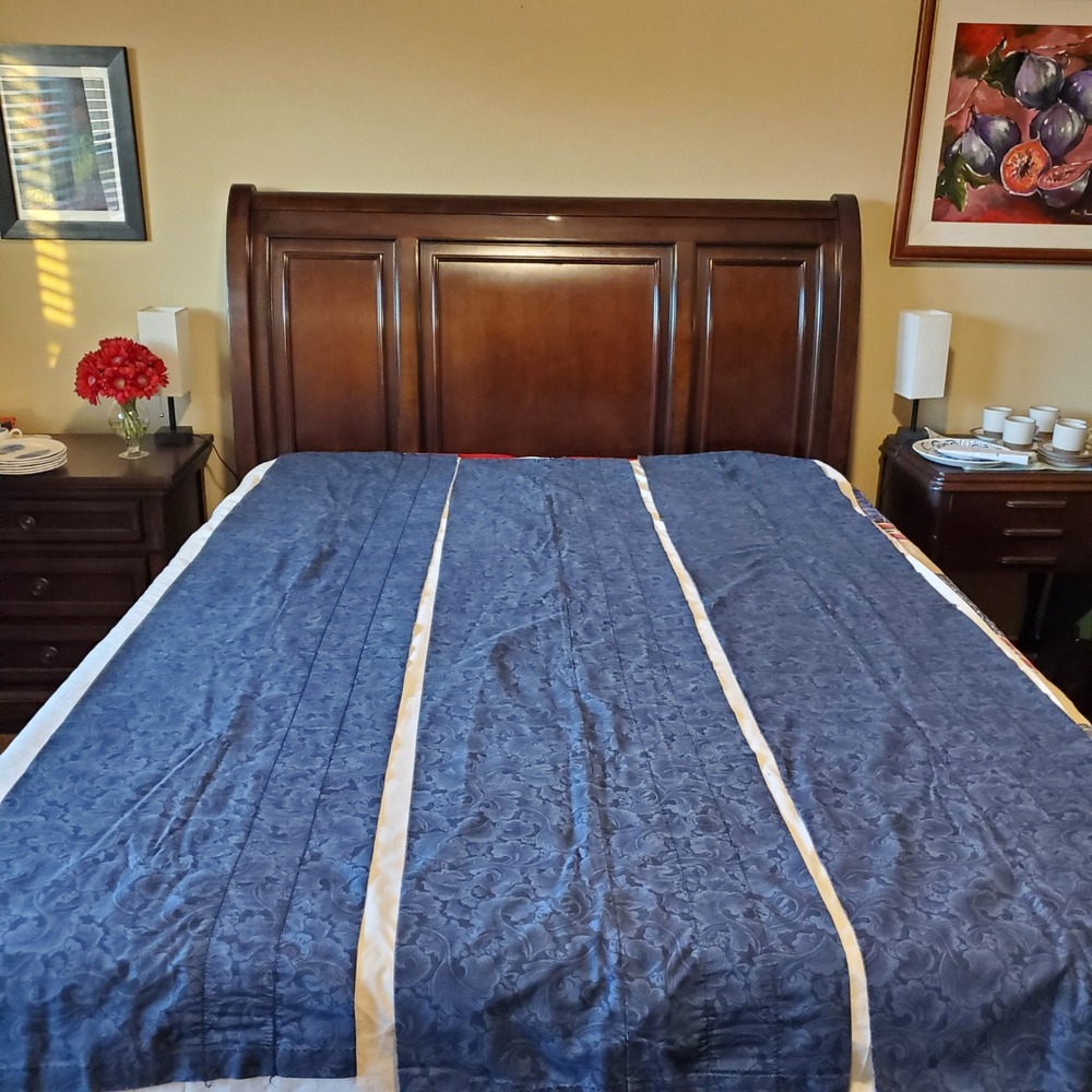 Cannon Navy Blue Scroll Window Valances Set of 3 Made in USA 84x18